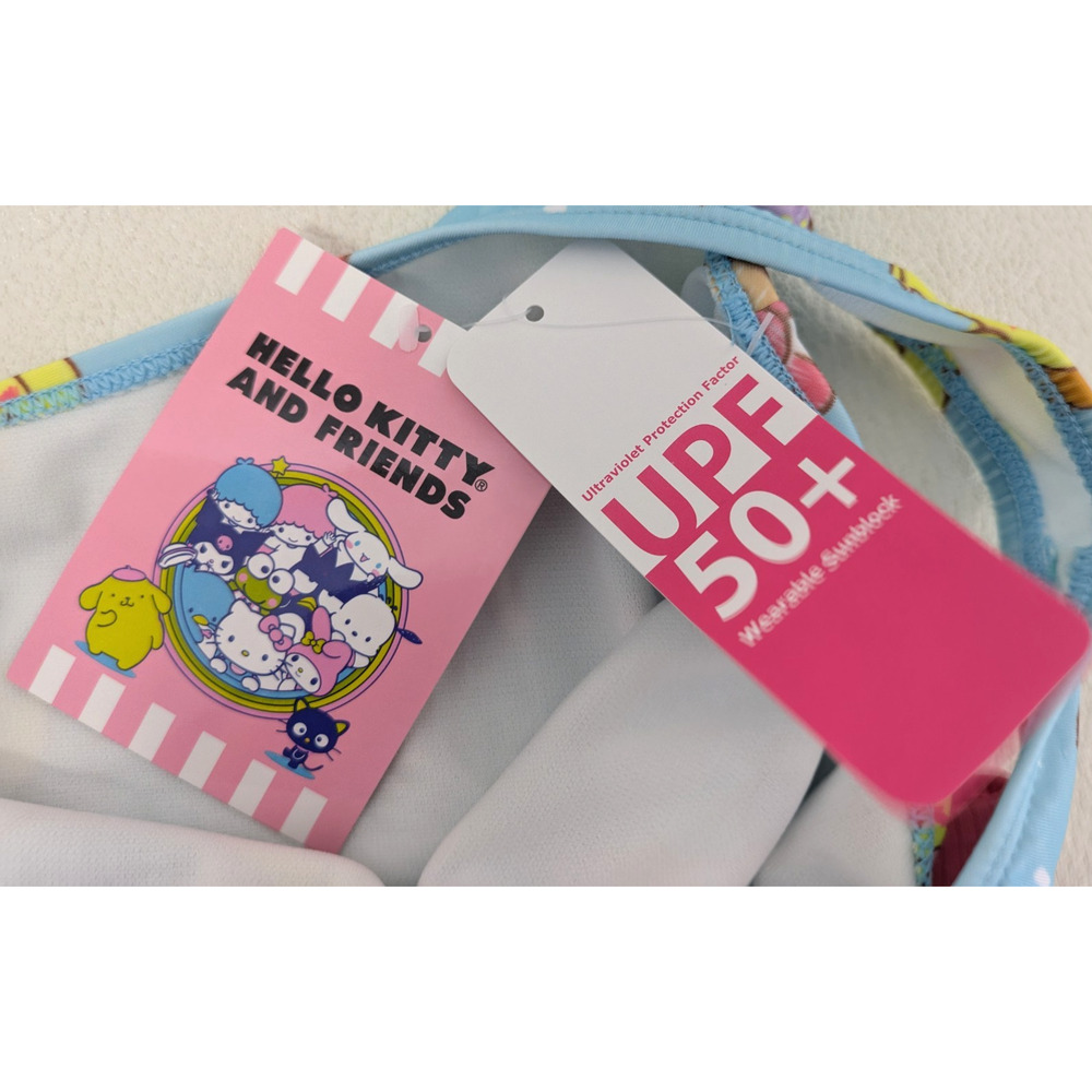 Girls Sanrio Hello Kitty 1 Piece Swimsuit 7/8 Blue Multicolor - Picture 6 of 7